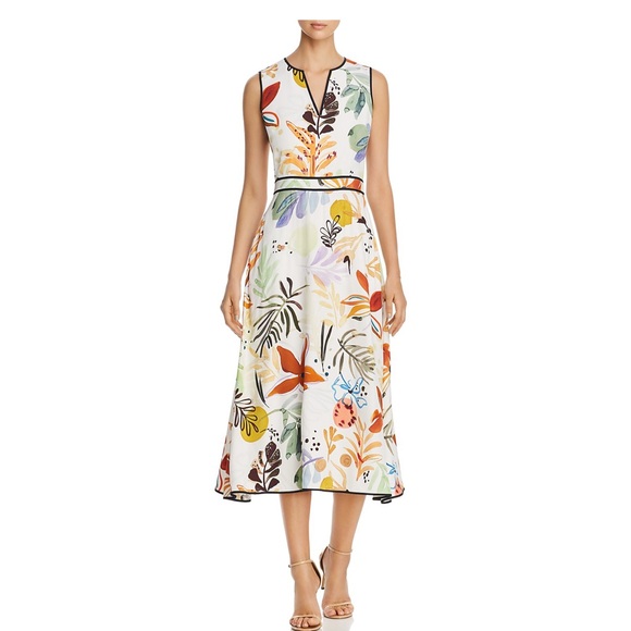Lafayette 148 New York Janelle Floral Print Fiore Sleeveless Midi Dress Size 10